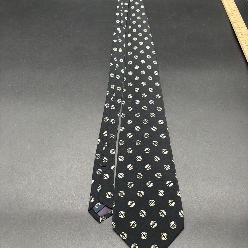 Polo Ralph Lauren Vintage Black Monogram Tie 56 Inch Made in USA 100% Silk 4 In - Picture 10 of 16